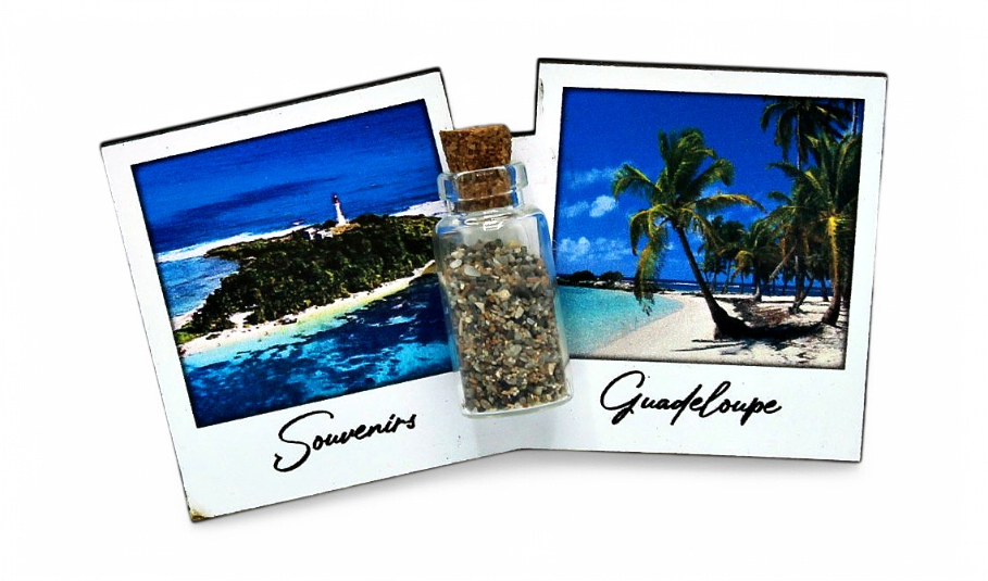 Magnet Bois 2 Photo carré Bouteille Ilet Gosier + Cocotier