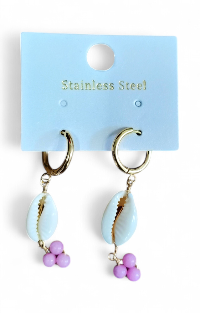 Boucle D'oreille inoxydable boule couleur et cauris