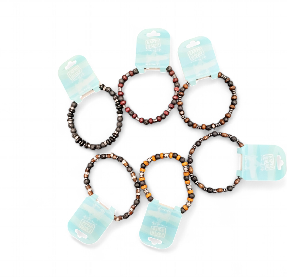 Bracelet en perles de lave et perles en bois, 8 styles 