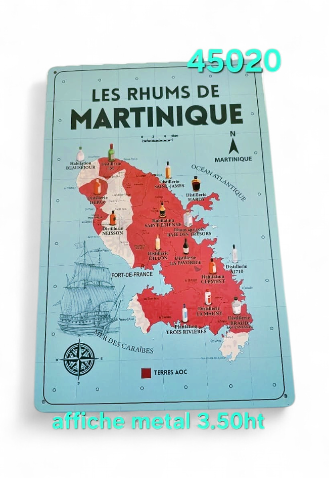 [45020] Affiche Métal 20X30 - Carte Rhums