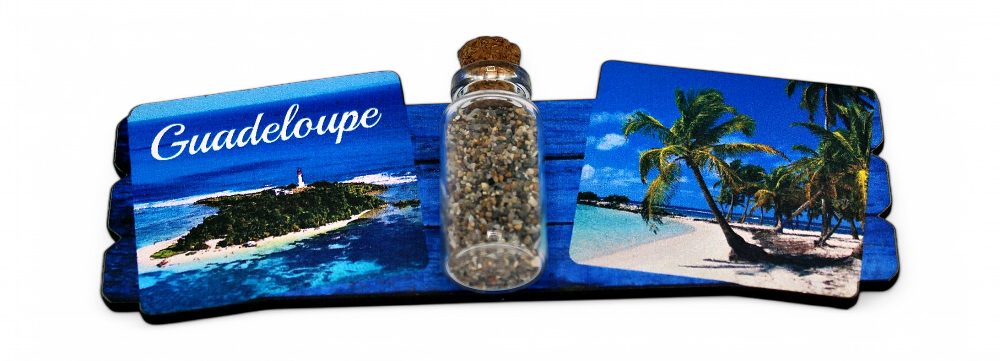 Magnet Bois 2 Photo Rectangle Bouteille Ilet Gosier + Cocotier