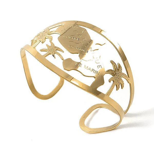 [23035]  Bracelet Rigide Large Carte Couleur Or