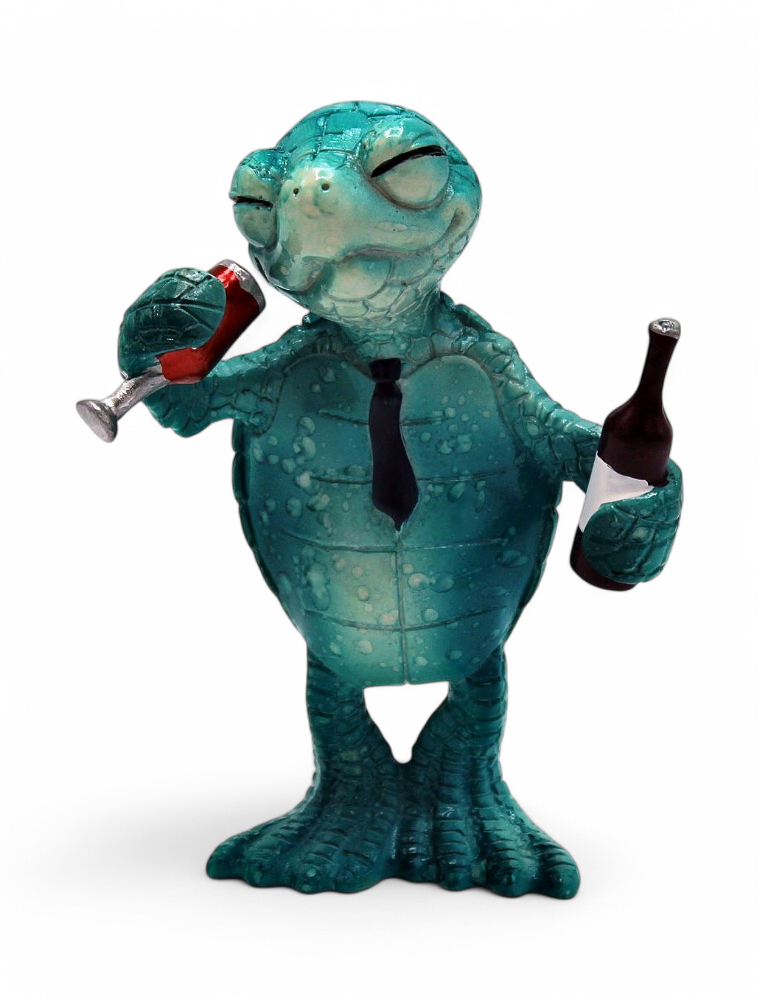 Figurine Tortue verre et bouteille de vin