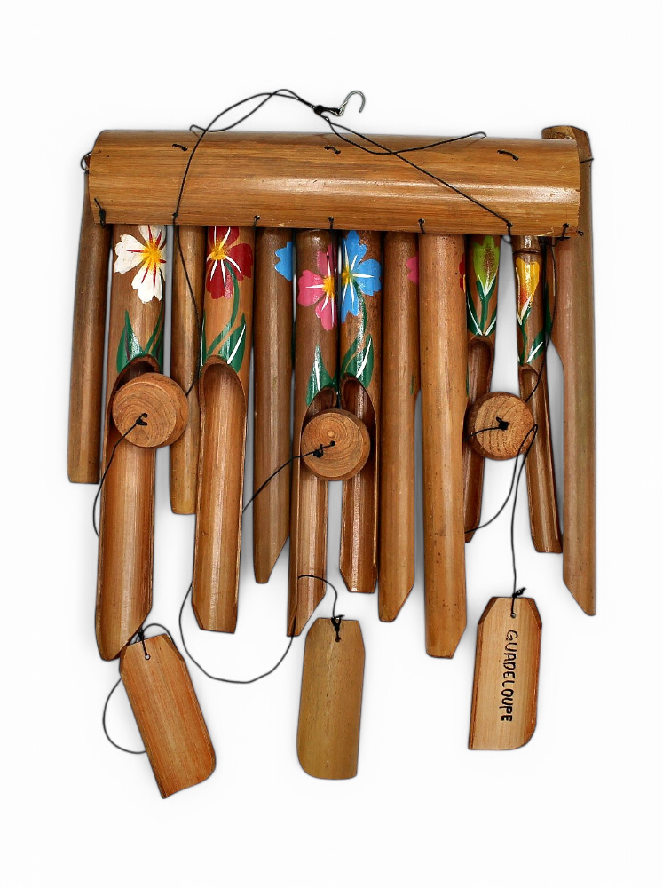 Carillon Bambou Large Avec Fleur Peint Main