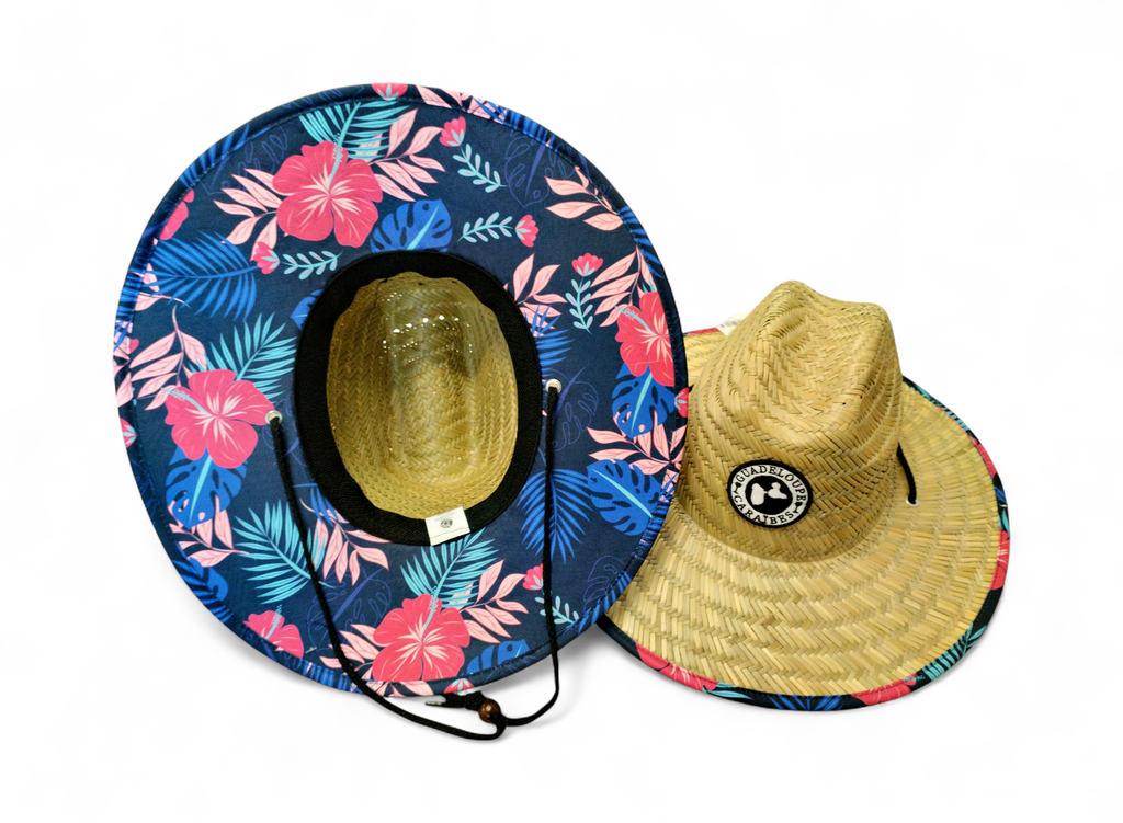 Chapeau en paille Bleu et feuillage
