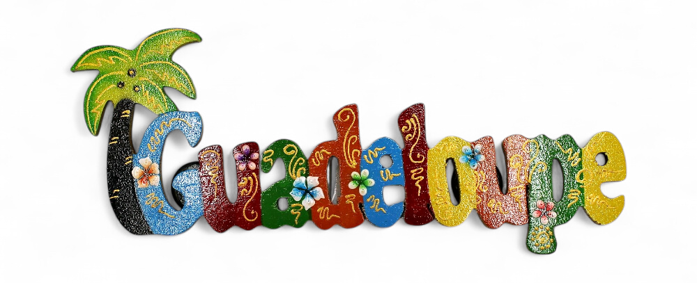 Magnet bois cocotier écriture nom de l'île peint 