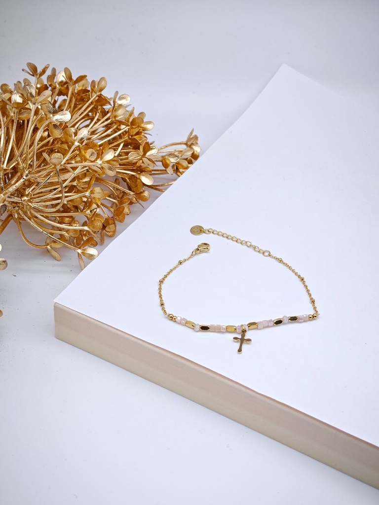 Bracelet inoxydable couleur or et petite croix