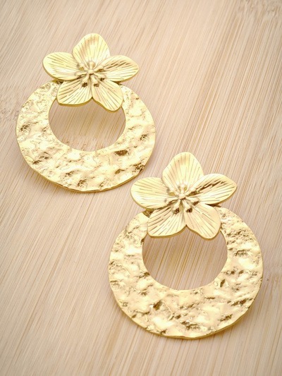 Boucle D'oreille inoxydable doré hibiscus + rond