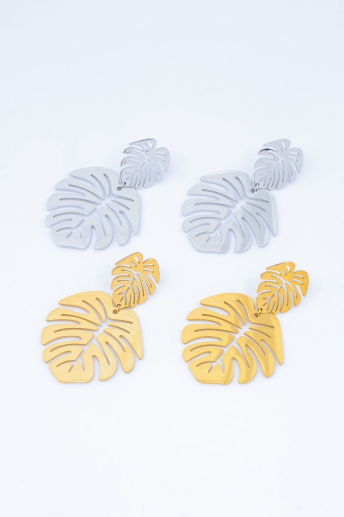 Boucle D'oreille inoxydable monstera couleur or 