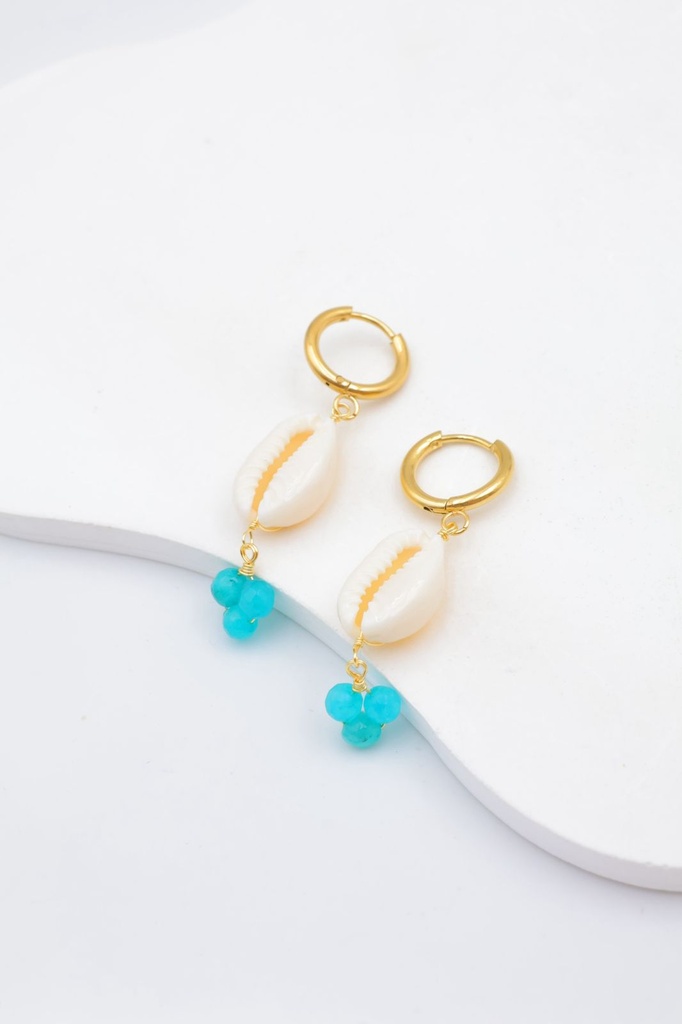 Boucle D'oreille inoxydable boule couleur et cauris