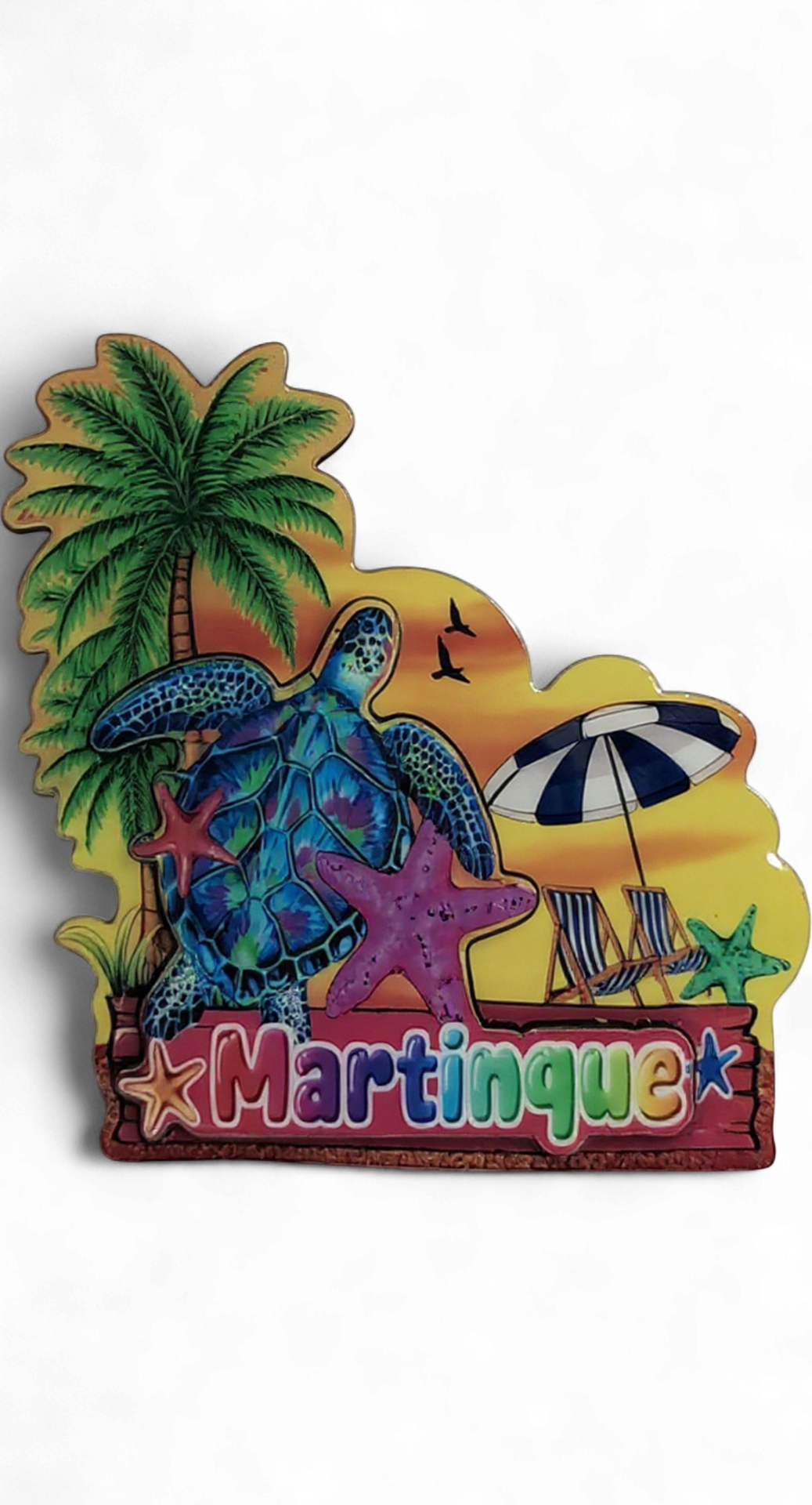 [15317] Magnet MDF plage parasol étoile de mer et tortue