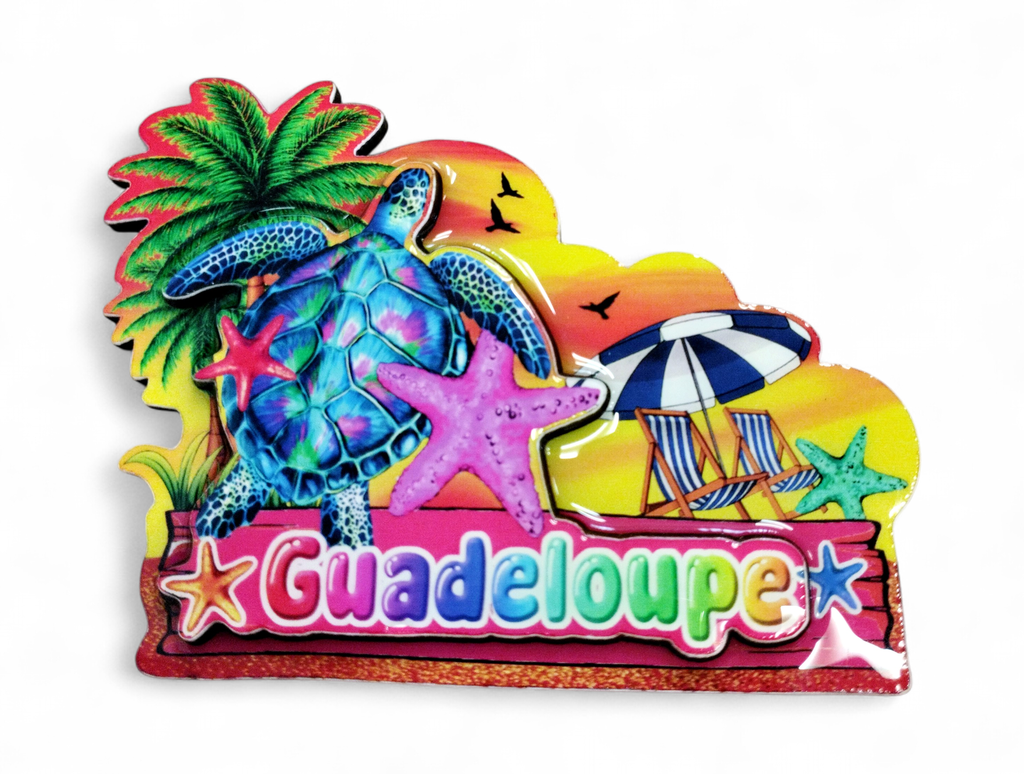 Magnet MDF plage parasol étoile de mer et tortue
