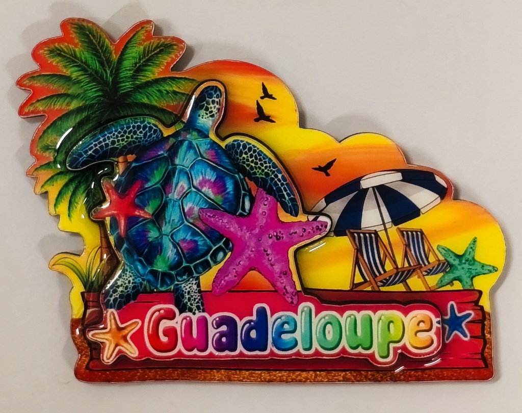Magnet MDF plage parasol étoile de mer et tortue