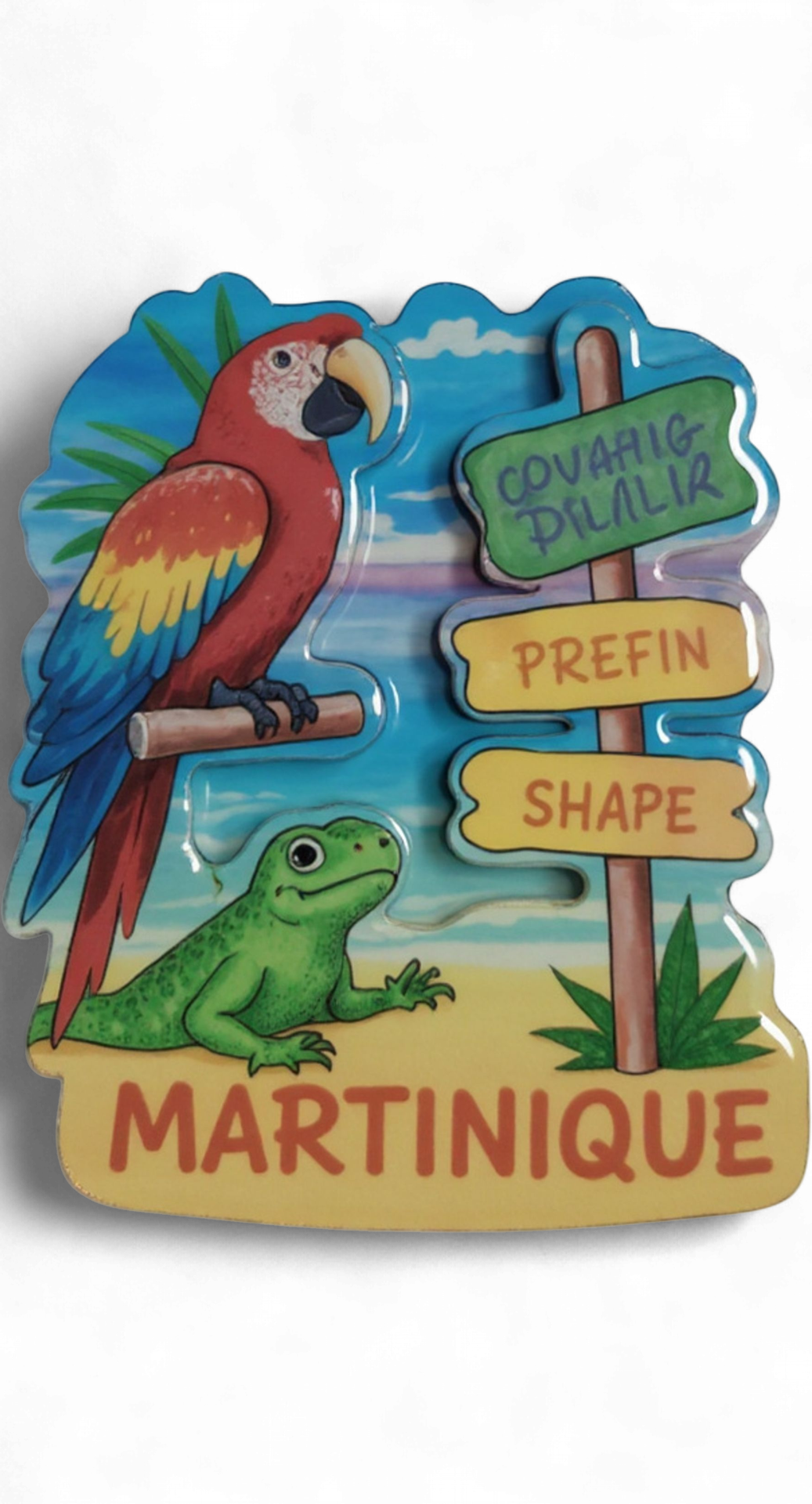 [15320] Magnet MDF - Panneaux de direction avec iguane et perroquet 