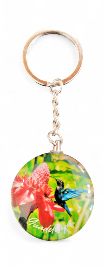 Porte-clé Verre - Colibri et Rose de porcelaine
