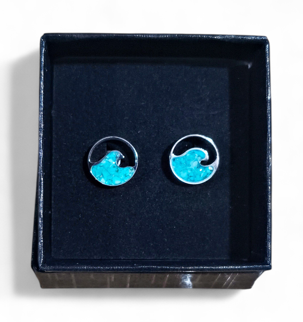 [22064] BO Puces Acier inoxydable Sodalite Vague bleu turquoise