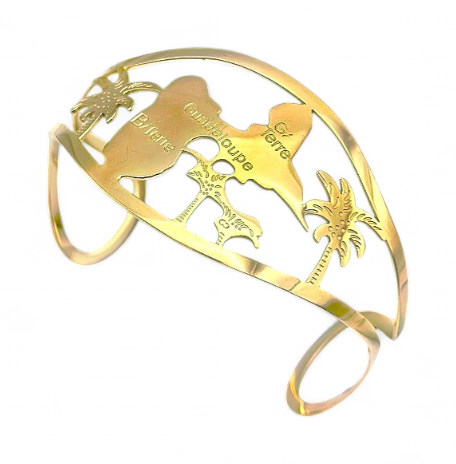 [23035]  Bracelet Rigide Large Carte Couleur Or