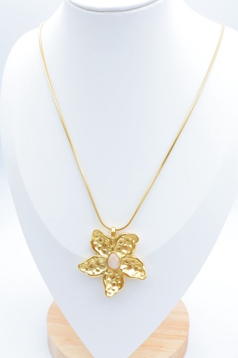 [26051] Collier acier inoxydable fleur et centre pierre