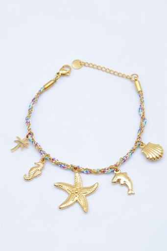 [23040] Bracelet inoxydable couleur or breloque animaux marins