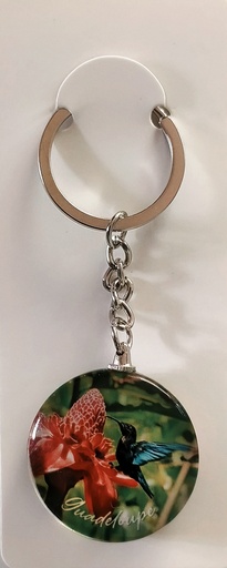 [16089] Porte-clé Verre - Colibri et Rose de porcelaine