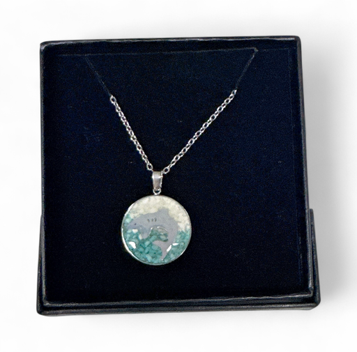 [26081] Collier Acier inoxydable Sodalite rond Requin sable vert turquoise