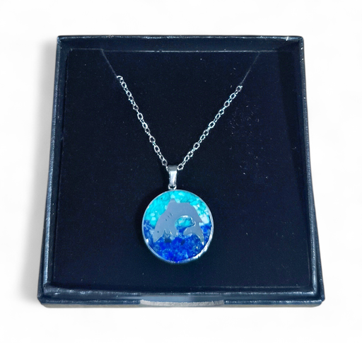 [26082] Collier Acier inoxydable Sodalite rond Requin sable bleu turquoise